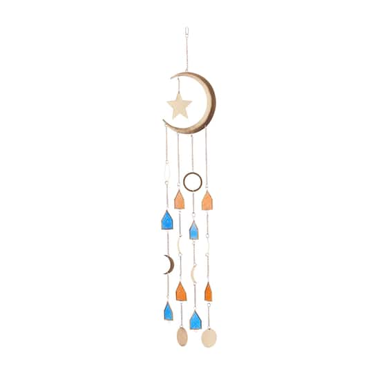 Gold Contemporary Moon and Sun Windchime, 8" x 2" x 42"